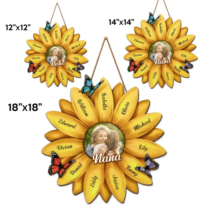 Custom Photo Sunflower Grandma Gifts for Family - Personalized Wood Sign