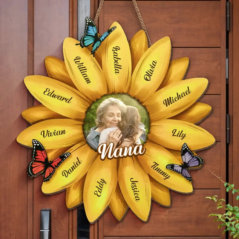 Custom Photo Sunflower Grandma Gifts for Family - Personalized Wood Sign