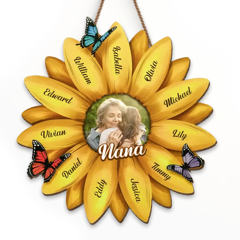 Custom Photo Sunflower Grandma Gifts for Family - Personalized Wood Sign