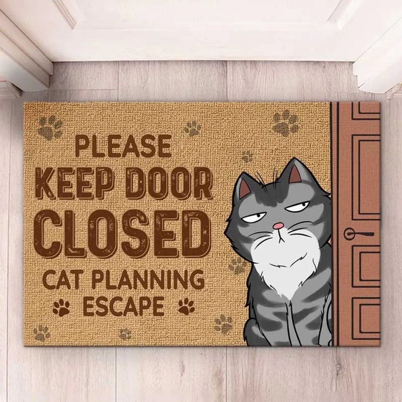 Funny Cat Please Keep Door Closed Entryway Decor - Doormat