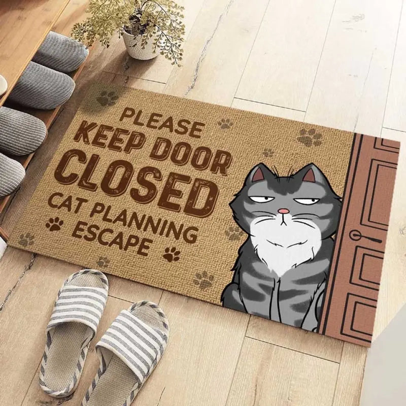 Funny Cat Please Keep Door Closed Entryway Decor - Doormat
