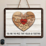 Custom Family Puzzle Heart Gifts for Mom - Personalized Wood Sign