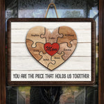 Custom Family Puzzle Heart Gifts for Mom - Personalized Wood Sign