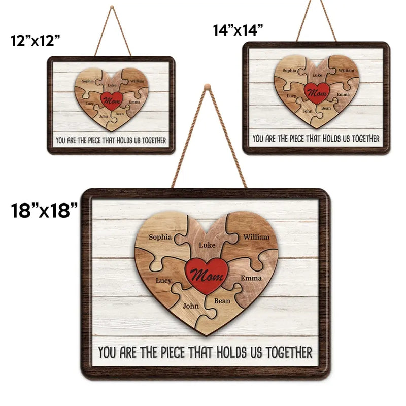 Custom Family Puzzle Heart Gifts for Mom - Personalized Wood Sign