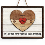 Custom Family Puzzle Heart Gifts for Mom - Personalized Wood Sign