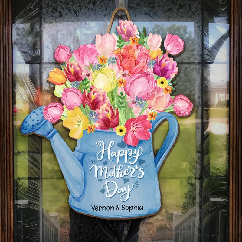 Custom Name Floral Watering Can Mother's Day Gifts for Mom - Personalized Wood Sign