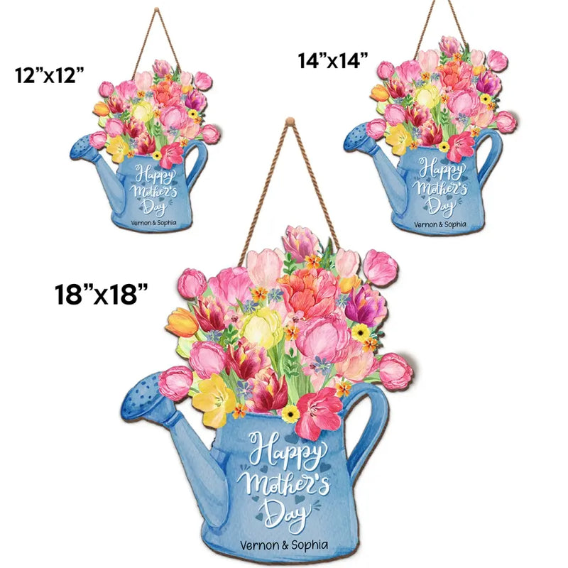 Custom Name Floral Watering Can Mother's Day Gifts for Mom - Personalized Wood Sign