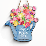 Custom Name Floral Watering Can Mother's Day Gifts for Mom - Personalized Wood Sign