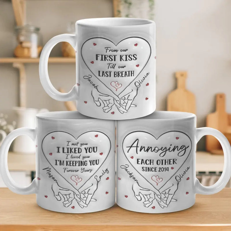 Custom Name First Kiss Couple Gifts - Personalized Mugs