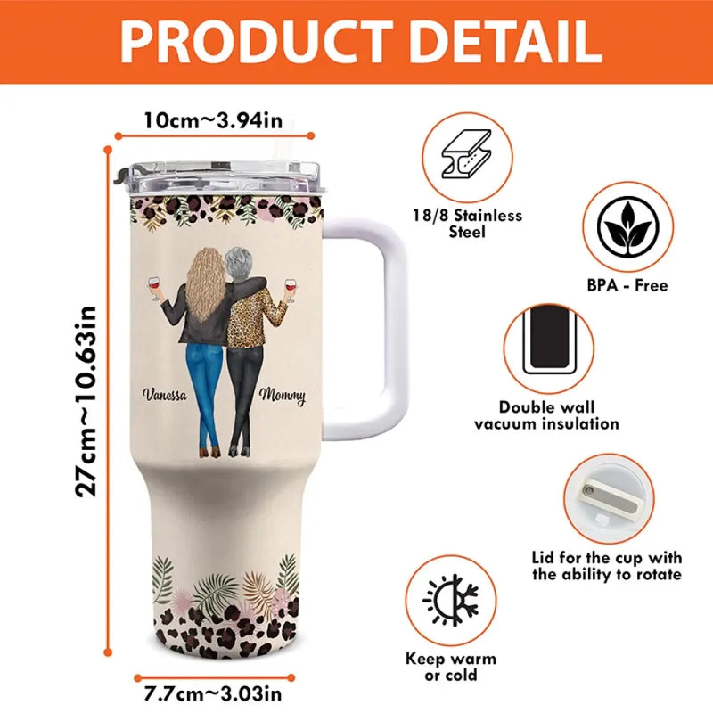 Custom Name Mother Daughter Gifts - Personalized 40 Oz Tumbler With Handle