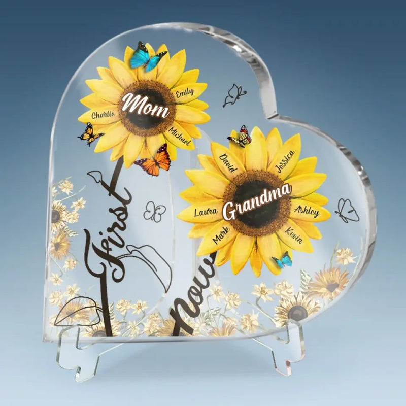 Custom Name Sunflower Family Gifts for Mom and Grandma - Personalized Shaped Acrylic Plaque