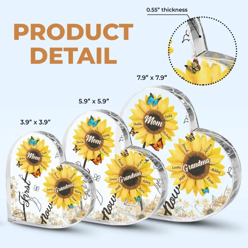 Custom Name Sunflower Family Gifts for Mom and Grandma - Personalized Shaped Acrylic Plaque