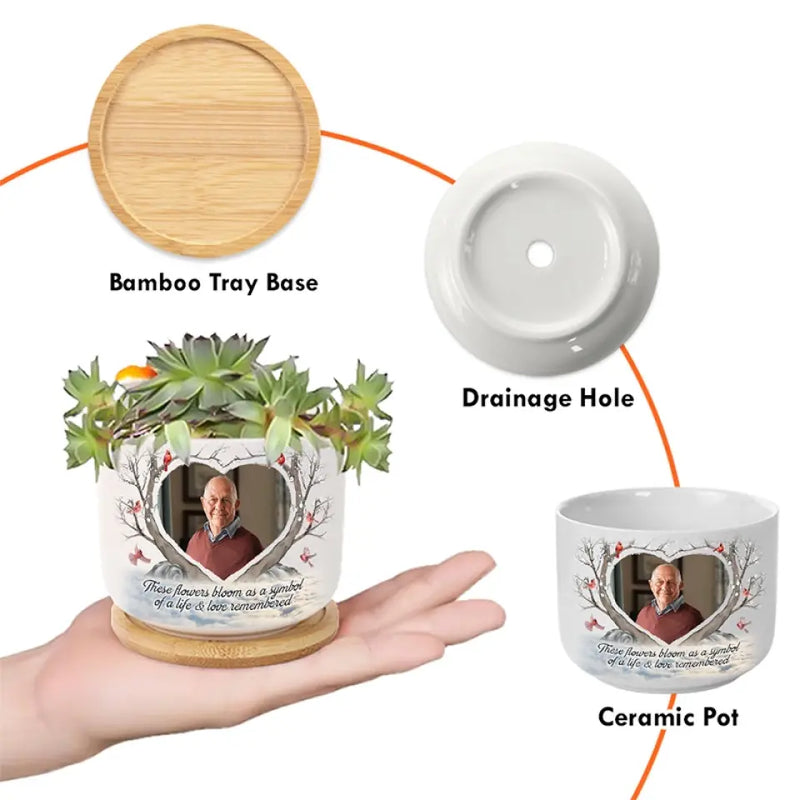 Custom Photo Memorial Tree Decor - Personalized Ceramic Plant Pot