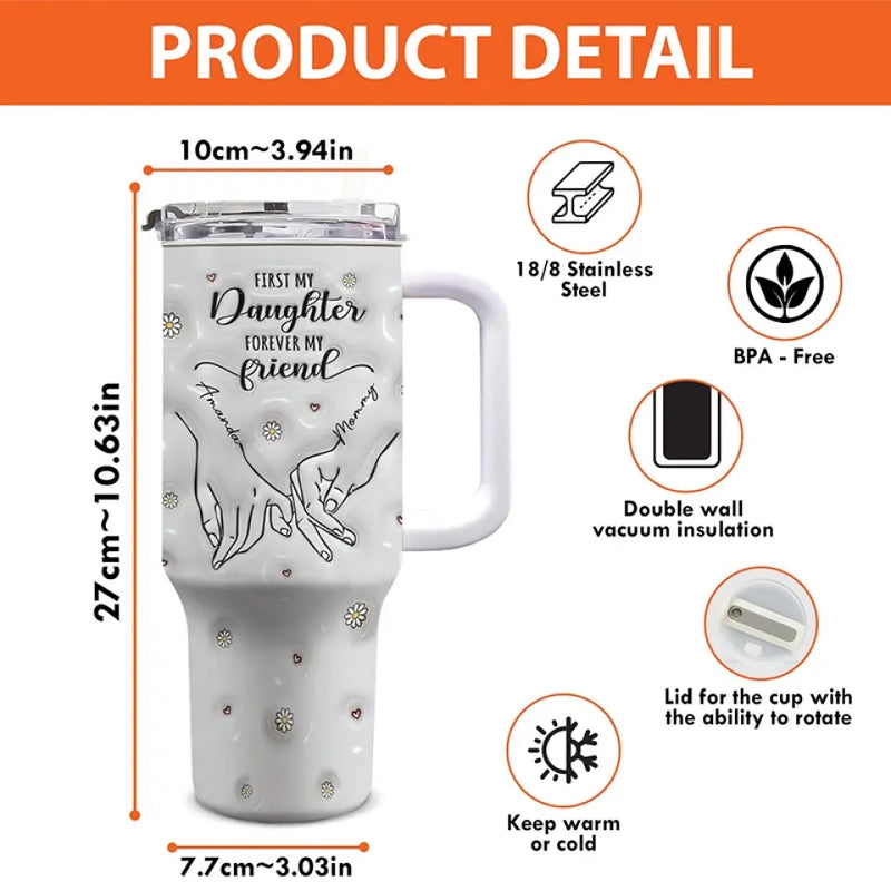 Custom Name Daughter Gifts for Mom - Personalized 40 Oz Tumbler With Handle