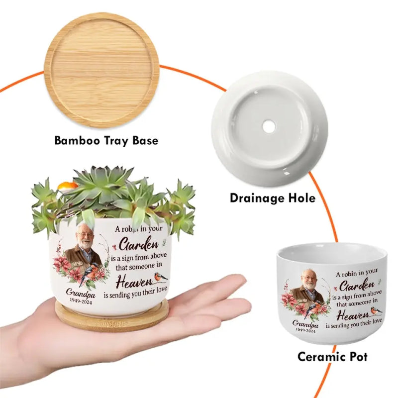 Custom Photo Memorial Robin Garden Decor - Personalized Ceramic Plant Pot