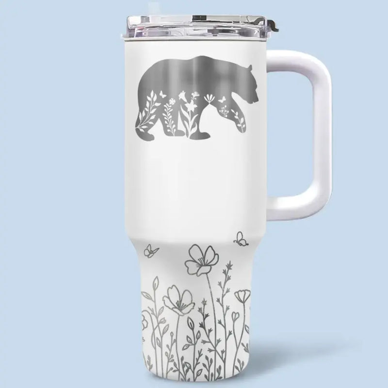 Custom Name Mama Bear Gifts for Mom - Personalized 40 Oz Tumbler With Handle