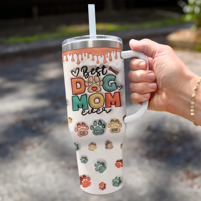 Custom Name Dog Mom Gifts for Pet Lovers - Personalized 40 Oz Tumbler With Handle