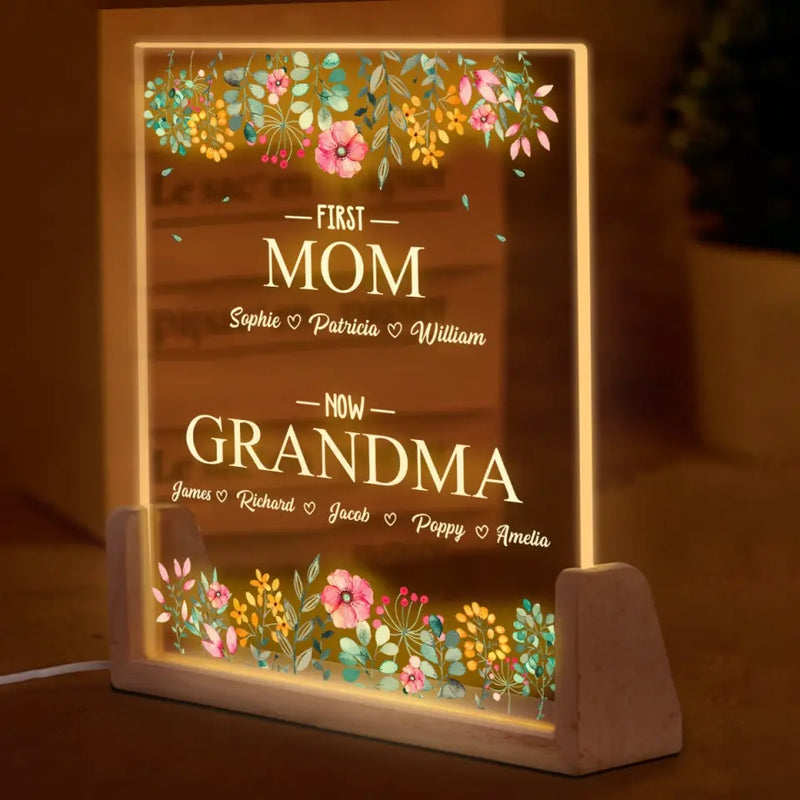 Custom Name First Mom Now Grandma Gifts - Personalized 3D LED Walnut Night Light