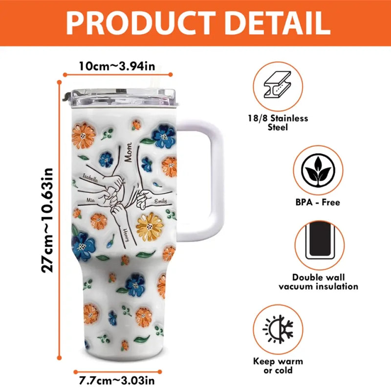 Custom Name Floral Mom Gifts - Personalized 40 Oz Tumbler With Handle