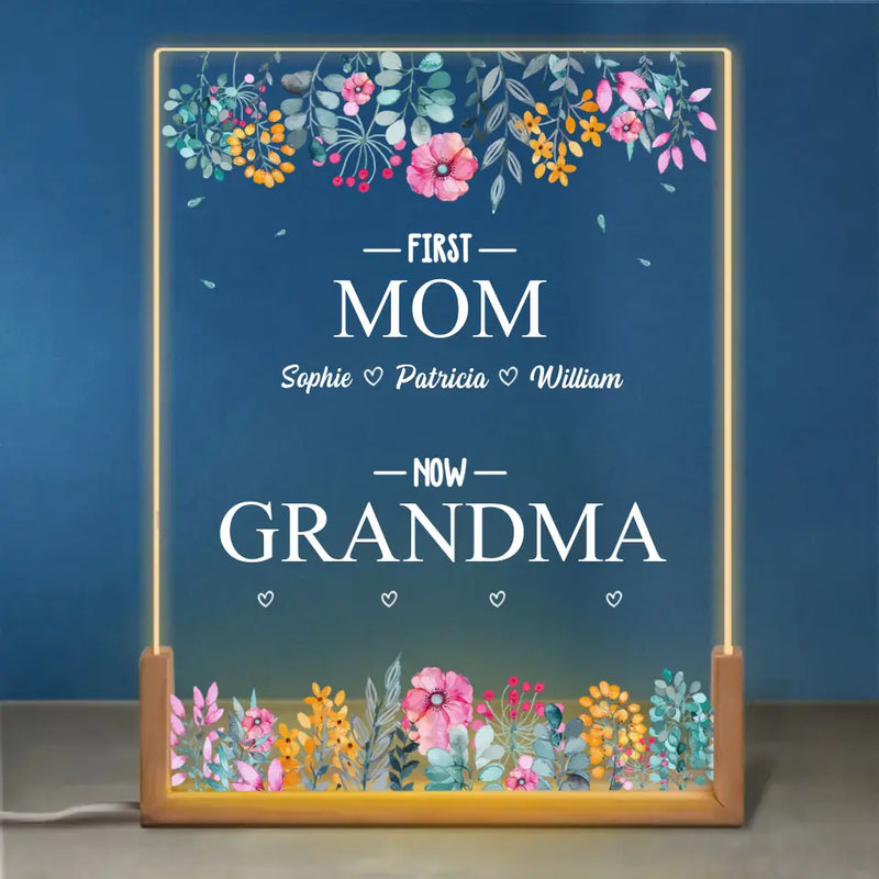 Custom Name First Mom Now Grandma Gifts - Personalized 3D LED Walnut Night Light