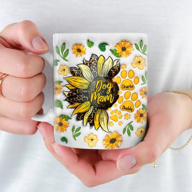 Custom Name Dog Mom Sunflower Gifts - Personalized Mugs