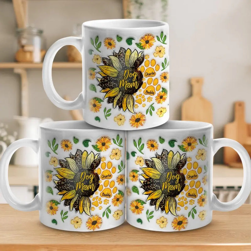 Custom Name Dog Mom Sunflower Gifts - Personalized Mugs