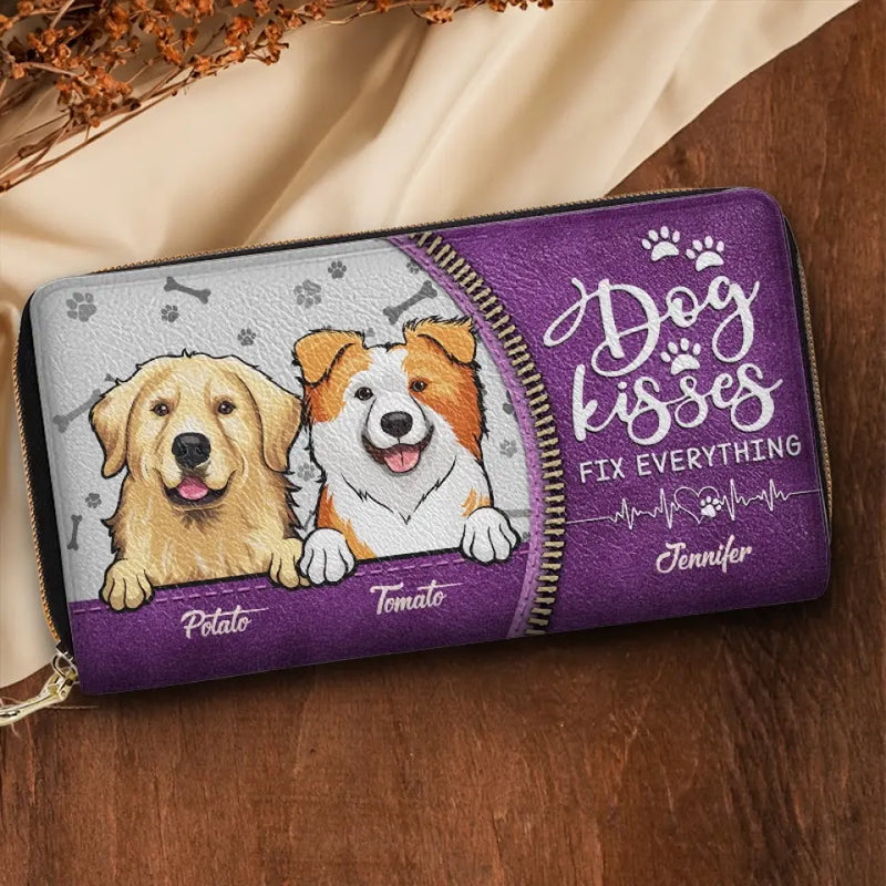 Custom Name Dog Lover Gifts - Personalized Leather Long Wallet