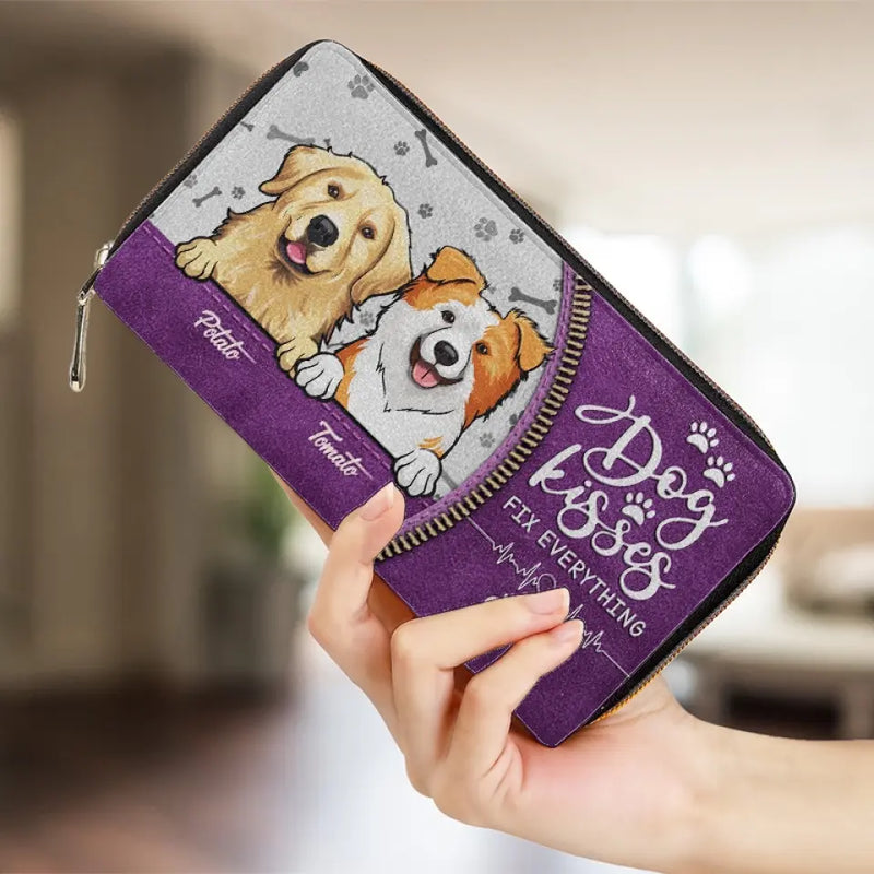 Custom Name Dog Lover Gifts - Personalized Leather Long Wallet