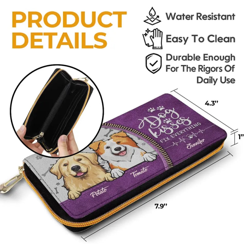 Custom Name Dog Lover Gifts - Personalized Leather Long Wallet