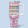 Besties For The Resties - Bestie Personalized Custom 3D Inflated Effect Printed 40 Oz Stainless Steel Tumbler With Handle - Gift For Best Friends, BFF, Sisters
