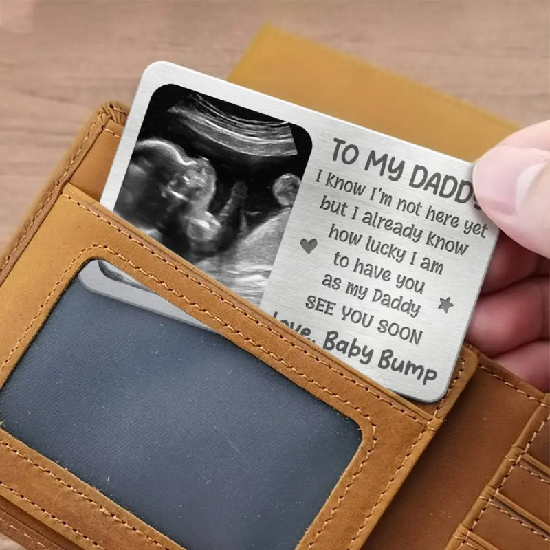 Custom Photo Pregnancy Gifts for Dad - Personalized Aluminum Wallet Card