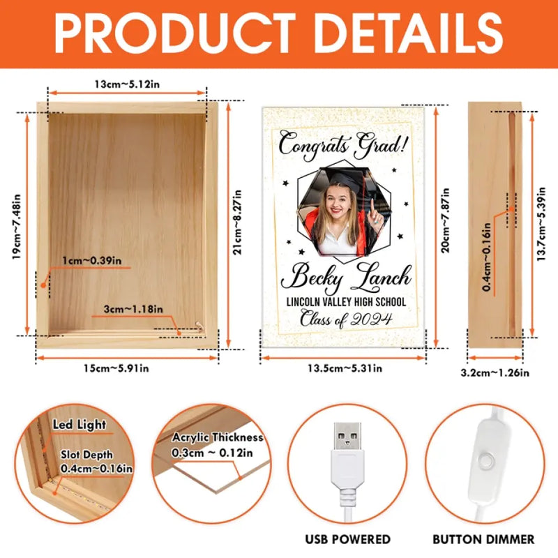 Custom Photo Graduation Gifts for High School Seniors - Personalized Frame Light Box