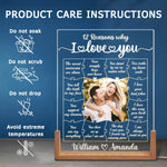 Custom Photo 12 Reasons Why I Love You Gifts for Couples - Personalized 3D LED Walnut Night Light