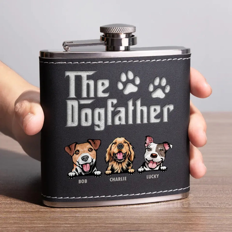 Custom Name The Dogfather Gifts for Dog Dads - Personalized Hip Flask