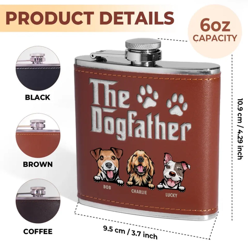 Custom Name The Dogfather Gifts for Dog Dads - Personalized Hip Flask