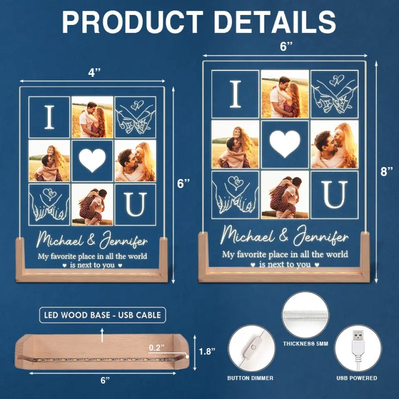 Custom Photo Couple Gifts - Personalized 3D LED Walnut Night Light