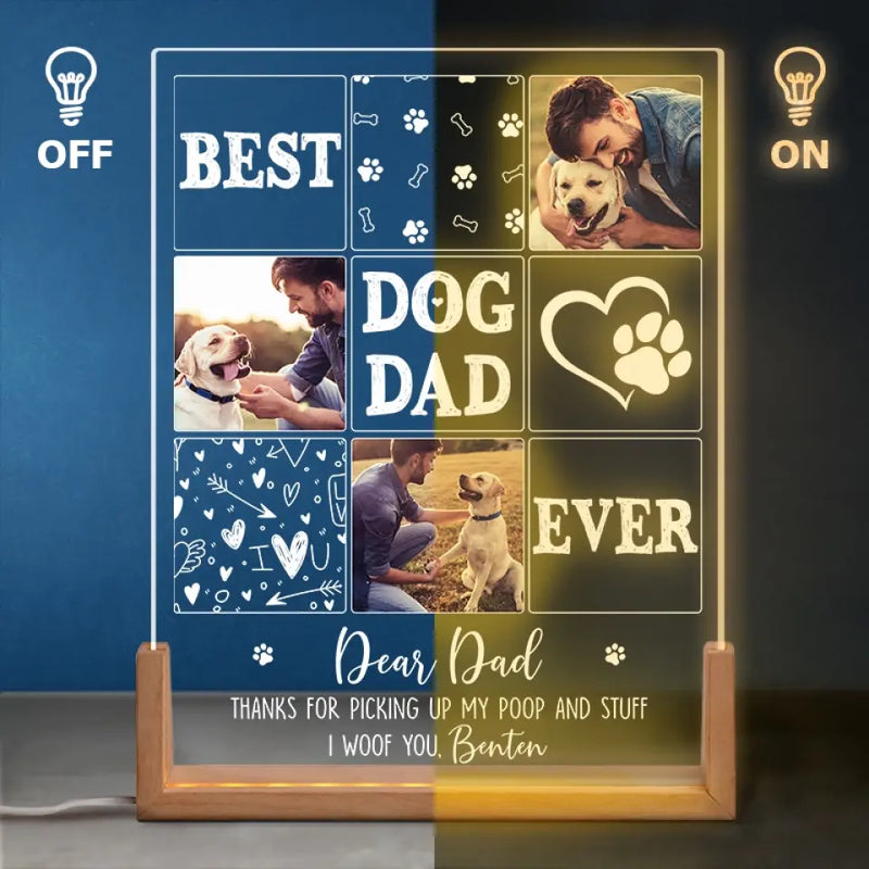 Custom Photo Dog Dad Gifts for Father's Day - Personalized 3D LED Walnut Night Light