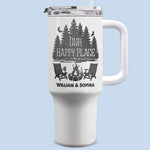 Custom Name Our Happy Place Camping Gifts for Couples - Personalized 40 Oz Tumbler With Handle