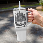 Custom Name Our Happy Place Camping Gifts for Couples - Personalized 40 Oz Tumbler With Handle