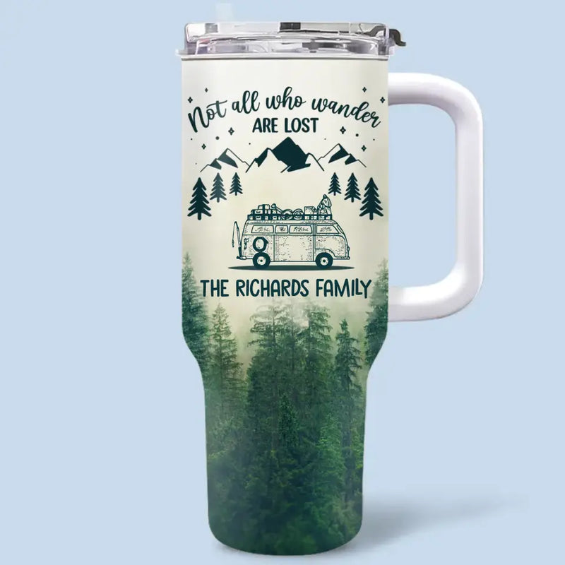 Custom Family Name Adventure Gifts for Travelers - Personalized 40 Oz Tumbler With Handle