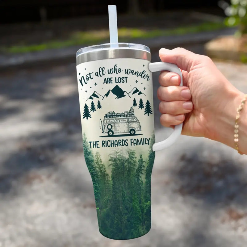 Custom Family Name Adventure Gifts for Travelers - Personalized 40 Oz Tumbler With Handle