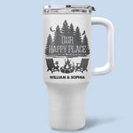 Custom Name Our Happy Place Camping Gifts for Couples - Personalized 40 Oz Tumbler With Handle