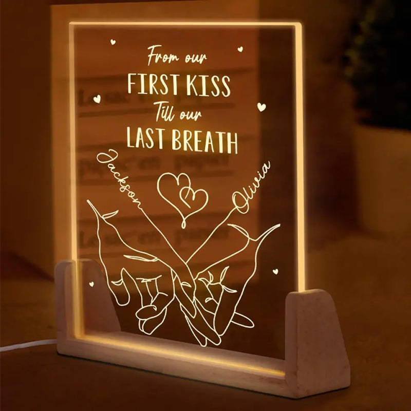 Custom Name Romantic Love Gifts for Couples - Personalized 3D LED Walnut Night Light