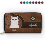 Custom Name Cat Lover Gifts - Personalized Leather Long Wallet