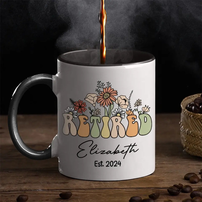 Custom Name Floral Retirement Gifts - Personalized Accent Mugs