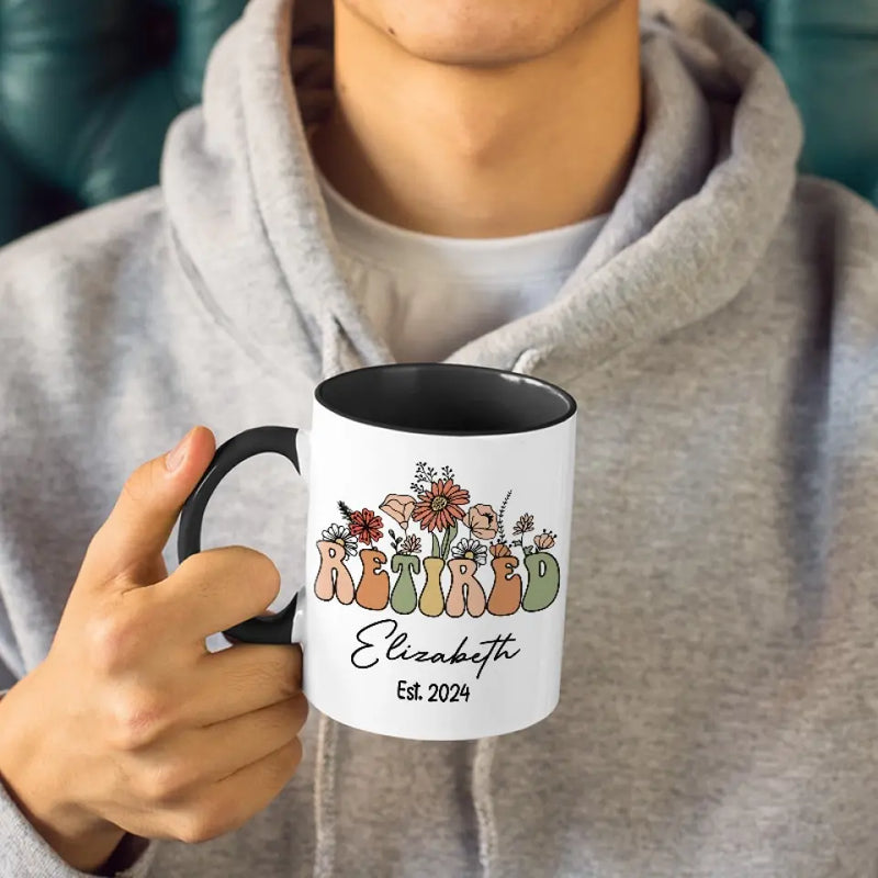 Custom Name Floral Retirement Gifts - Personalized Accent Mugs