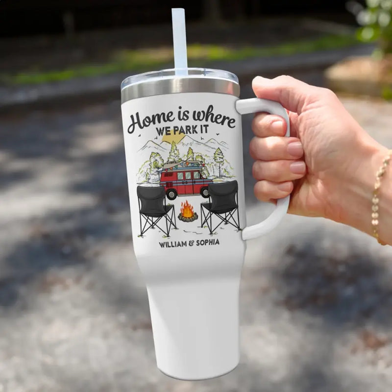 Custom Name RV Camping Gifts for Couples - Personalized 40 Oz Tumbler With Handle