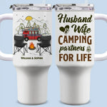 Custom Name Husband Wife Camping Gifts for Couples - Personalized 40 Oz Tumbler With Handle