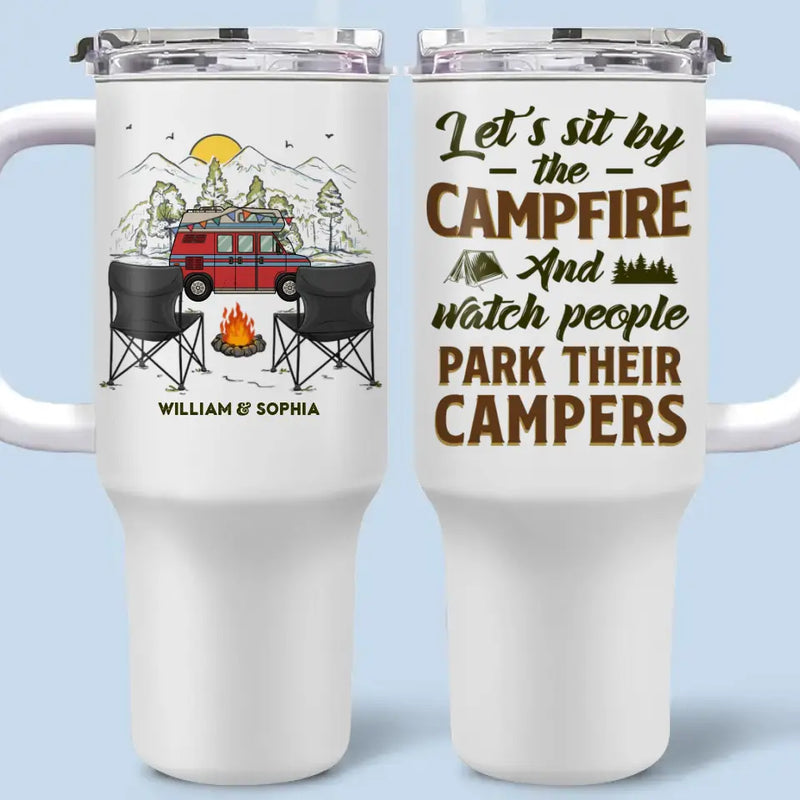 Custom Name Husband Wife Camping Gifts for Couples - Personalized 40 Oz Tumbler With Handle