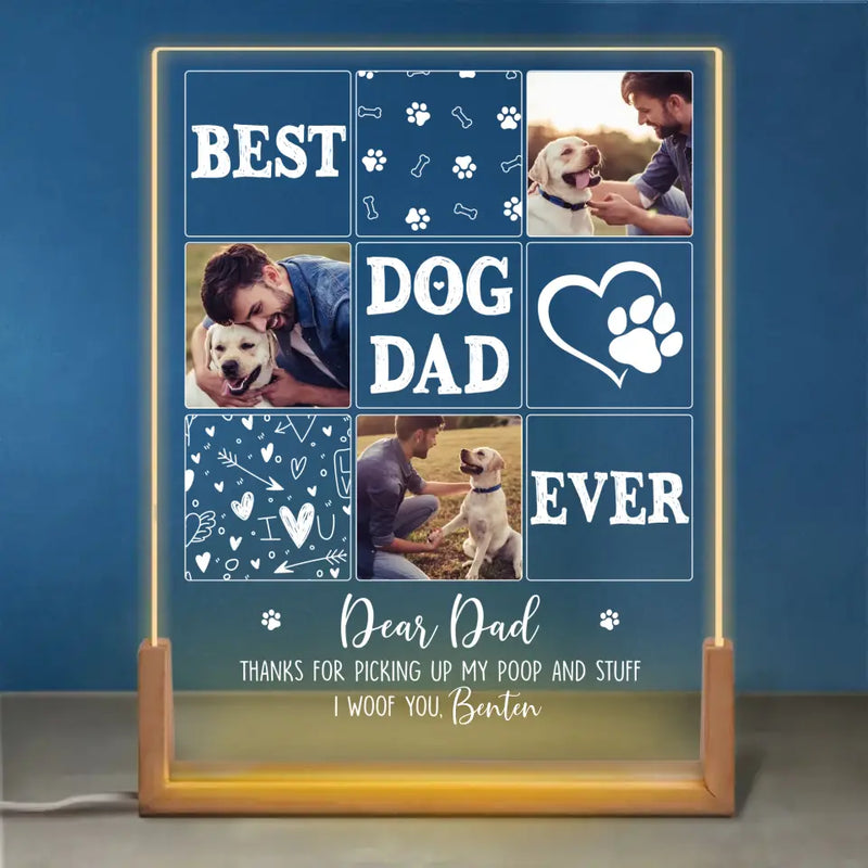 Custom Photo Dog Dad Gifts for Father's Day - Personalized 3D LED Walnut Night Light